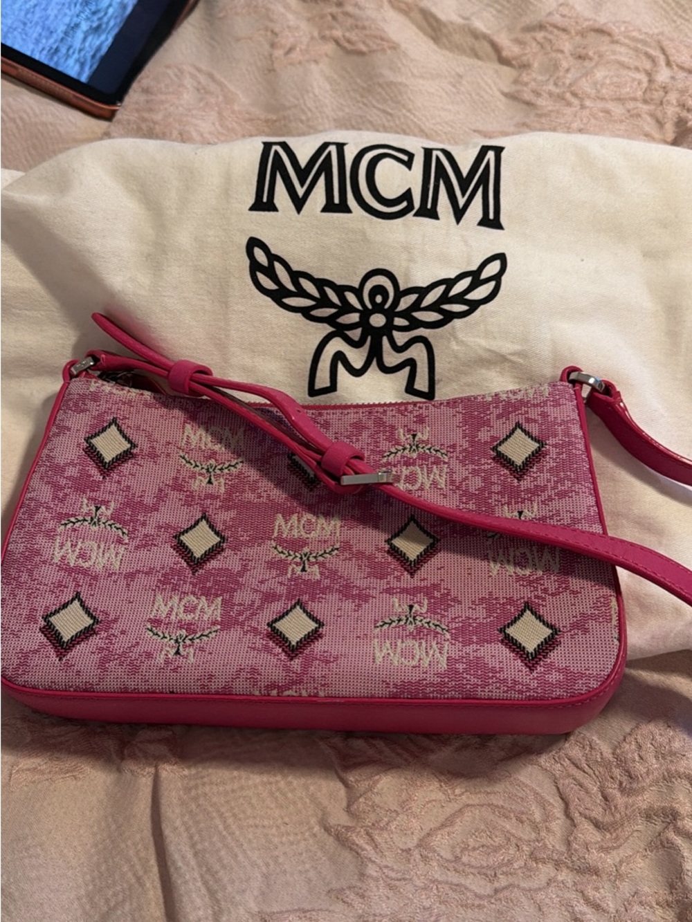 MCM Pink Logo Jacquard Crossbody Bag